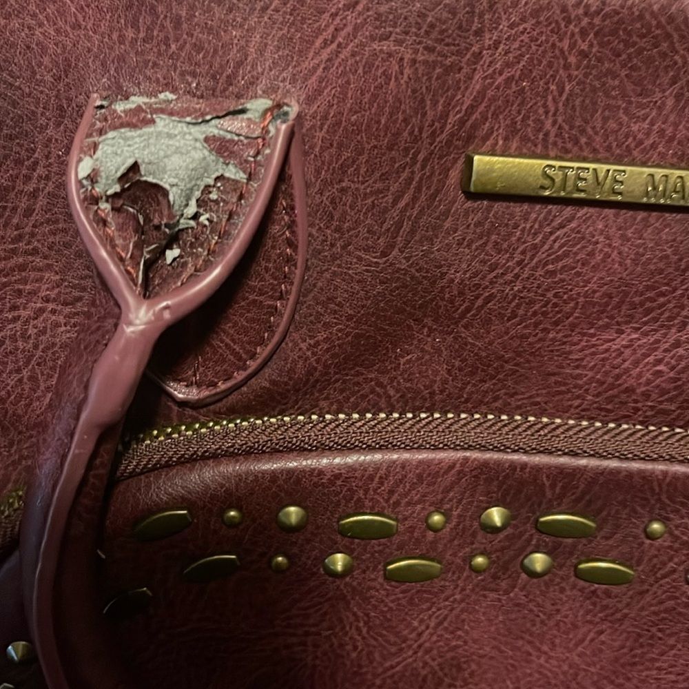 Steve Madden burgundy faux leather satchel with rustic studs accent. - Picture 14 of 16